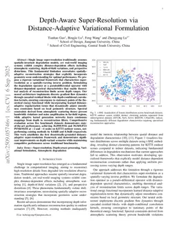 Depth-Aware Super-Resolution via Distance-Adaptive Variational Formulation