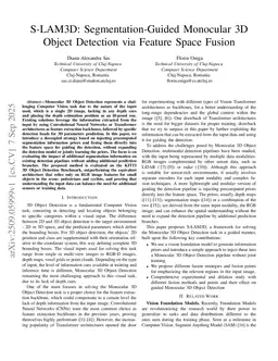 S-LAM3D: Segmentation-Guided Monocular 3D Object Detection via Feature Space Fusion