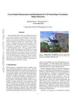 Light-Weight Cross-Modal Enhancement Method with Benchmark Construction for UAV-based Open-Vocabulary Object Detection