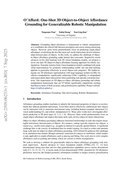 O$^3$Afford: One-Shot 3D Object-to-Object Affordance Grounding for Generalizable Robotic Manipulation