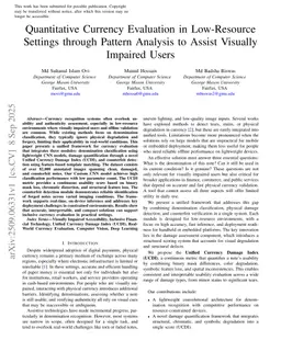 Quantitative Currency Evaluation in Low-Resource Settings through Pattern Analysis to Assist Visually Impaired Users