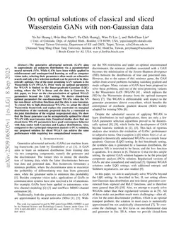 On optimal solutions of classical and sliced Wasserstein GANs with non-Gaussian data