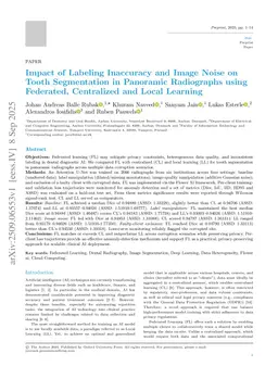 Impact of Labeling Inaccuracy and Image Noise on Tooth Segmentation in Panoramic Radiographs using Federated, Centralized and Local Learning