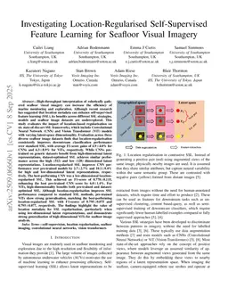 Investigating Location-Regularised Self-Supervised Feature Learning for Seafloor Visual Imagery