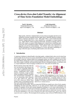 Cross-device Zero-shot Label Transfer via Alignment of Time Series Foundation Model Embeddings