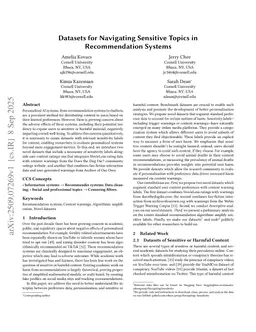 Datasets for Navigating Sensitive Topics in Recommendation Systems