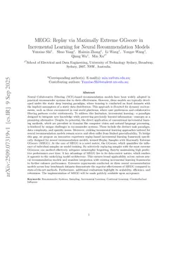 MEGG: Replay via Maximally Extreme GGscore in Incremental Learning for Neural Recommendation Models