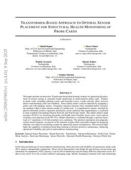 Transformer-Based Approach to Optimal Sensor Placement for Structural Health Monitoring of Probe Cards