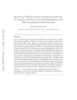Spectral and Rhythm Feature Performance Evaluation for Category and Class Level Audio Classification with Deep Convolutional Neural Networks