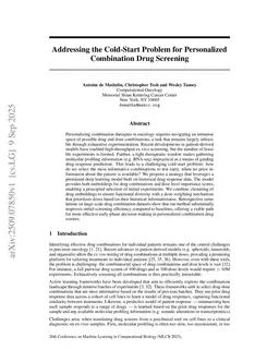 Addressing the Cold-Start Problem for Personalized Combination Drug Screening