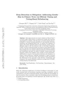 From Detection to Mitigation: Addressing Gender Bias in Chinese Texts via Efficient Tuning and Voting-Based Rebalancing