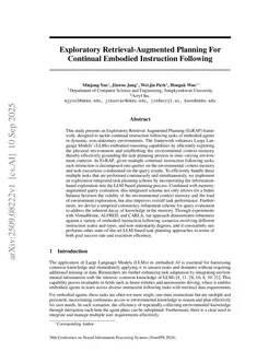 Exploratory Retrieval-Augmented Planning For Continual Embodied Instruction Following