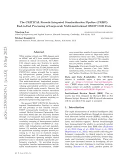 The CRITICAL Records Integrated Standardization Pipeline (CRISP): End-to-End Processing of Large-scale Multi-institutional OMOP CDM Data