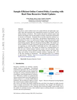 Sample-Efficient Online Control Policy Learning with Real-Time Recursive Model Updates