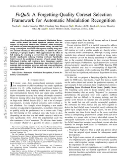 \emph{FoQuS}: A Forgetting-Quality Coreset Selection Framework for Automatic Modulation Recognition