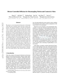 Bitrate-Controlled Diffusion for Disentangling Motion and Content in Video