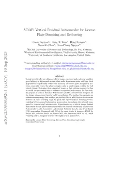 VRAE: Vertical Residual Autoencoder for License Plate Denoising and Deblurring