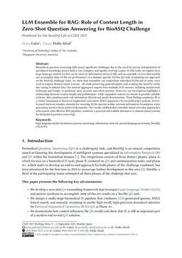 LLM Ensemble for RAG: Role of Context Length in Zero-Shot Question Answering for BioASQ Challenge