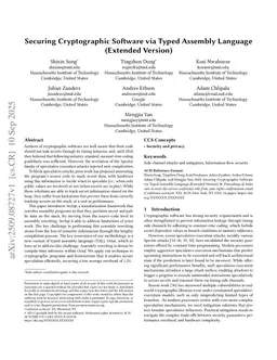 Securing Cryptographic Software via Typed Assembly Language (Extended Version)