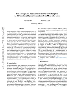 SAFT: Shape and Appearance of Fabrics from Template via Differentiable Physical Simulations from Monocular Video