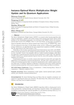 Instance-Optimal Matrix Multiplicative Weight Update and Its Quantum Applications