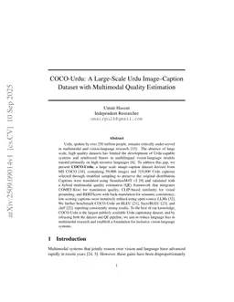 COCO-Urdu: A Large-Scale Urdu Image-Caption Dataset with Multimodal Quality Estimation