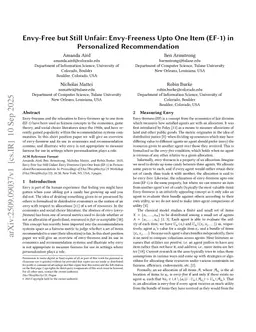 Envy-Free but Still Unfair: Envy-Freeness Up To One Item (EF-1) in Personalized Recommendation