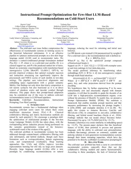 Instructional Prompt Optimization for Few-Shot LLM-Based Recommendations on Cold-Start Users