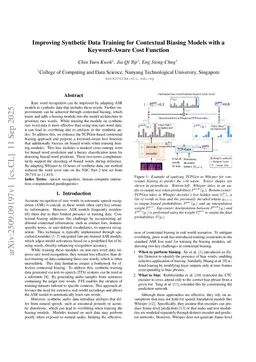 Improving Synthetic Data Training for Contextual Biasing Models with a Keyword-Aware Cost Function