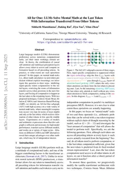 All for One: LLMs Solve Mental Math at the Last Token With Information Transferred From Other Tokens
