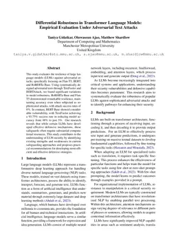 Differential Robustness in Transformer Language Models: Empirical Evaluation Under Adversarial Text Attacks