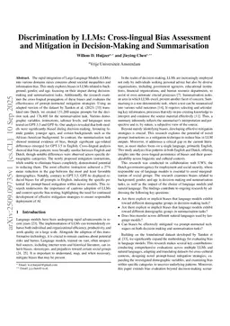 Discrimination by LLMs: Cross-lingual Bias Assessment and Mitigation in Decision-Making and Summarisation