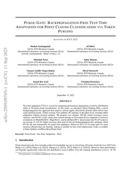 Purge-Gate: Backpropagation-Free Test-Time Adaptation for Point Clouds Classification via Token Purging
