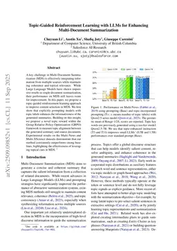 Topic-Guided Reinforcement Learning with LLMs for Enhancing Multi-Document Summarization