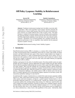 Off Policy Lyapunov Stability in Reinforcement Learning