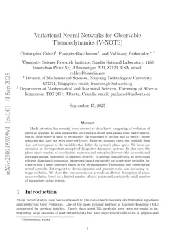 Variational Neural Networks for Observable Thermodynamics (V-NOTS)
