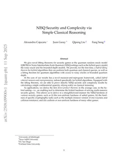 NISQ Security and Complexity via Simple Classical Reasoning