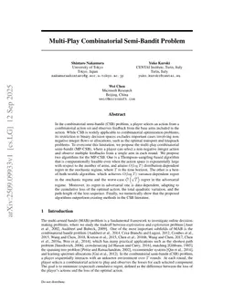 Multi-Play Combinatorial Semi-Bandit Problem