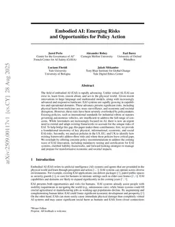 Embodied AI: Emerging Risks and Opportunities for Policy Action