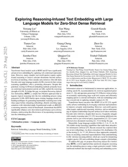 Exploring Reasoning-Infused Text Embedding with Large Language Models for Zero-Shot Dense Retrieval