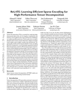 ReLATE: Learning Efficient Sparse Encoding for High-Performance Tensor Decomposition
