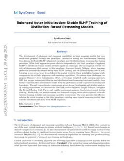 Balanced Actor Initialization: Stable RLHF Training of Distillation-Based Reasoning Models