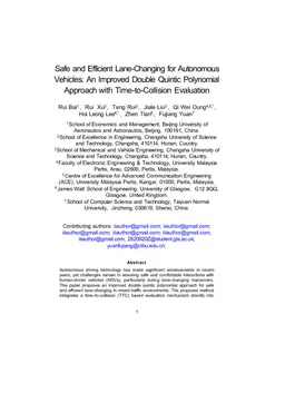 Safe and Efficient Lane-Changing for Autonomous Vehicles: An Improved Double Quintic Polynomial Approach with Time-to-Collision Evaluation