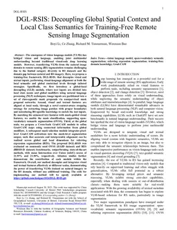 DGL-RSIS: Decoupling Global Spatial Context and Local Class Semantics for Training-Free Remote Sensing Image Segmentation