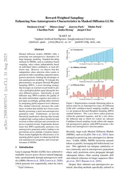 Reward-Weighted Sampling: Enhancing Non-Autoregressive Characteristics in Masked Diffusion LLMs