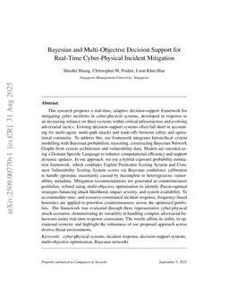 Bayesian and Multi-Objective Decision Support for Real-Time Cyber-Physical Incident Mitigation