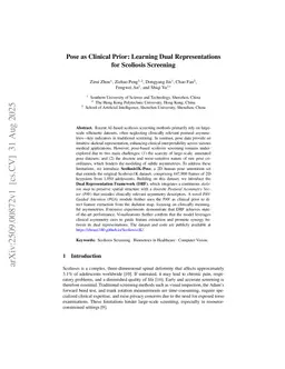 Pose as Clinical Prior: Learning Dual Representations for Scoliosis Screening