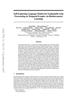 Self-Exploring Language Models for Explainable Link Forecasting on Temporal Graphs via Reinforcement Learning