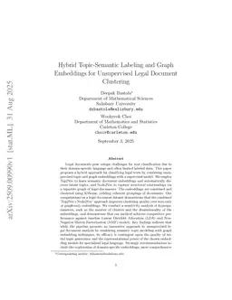Hybrid Topic-Semantic Labeling and Graph Embeddings for Unsupervised Legal Document Clustering