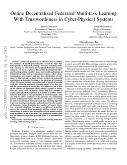 Online Decentralized Federated Multi-task Learning With Trustworthiness in Cyber-Physical Systems
